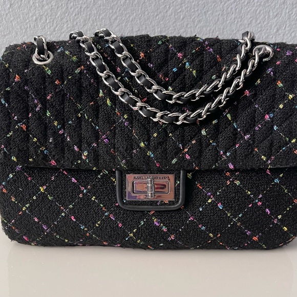 Karl Lagerfeld Black Multicolor Quilted Shoulder Bag - Picture 2 of 11